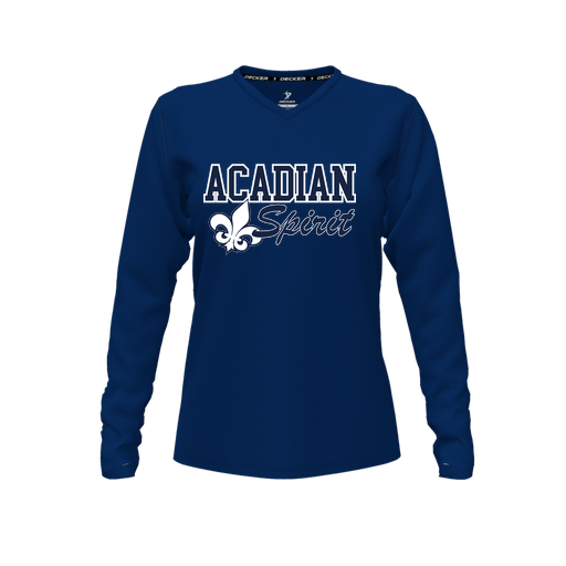 [FTLVCFNV-FYXS-LOGO2] Decker Comfort T-Shirt (Female Youth XS, Navy, V Neck, Logo 2, Long Sleeve)