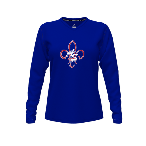 [CUS-DFW-TEES-CMF-VNK-LSL-RYL-FYXS-LOGO3] Comfort T-Shirt (Female Youth XS, Royal, V Neck, Logo 3, Long Sleeve)