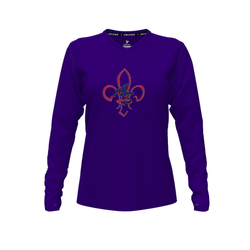 [CUS-DFW-TEES-CMF-VNK-LSL-PUR-FYXS-LOGO1] Comfort T-Shirt (Female Youth XS, Purple, V Neck, Logo 1, Long Sleeve)