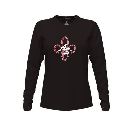 [FTLVPTBK-FYXS-LOGO3] Decker Performance T-Shirt (Female Youth XS, Black, V Neck, Logo 3, Long Sleeve)