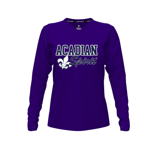 [CUS-DFW-TEES-PER-VNK-LSL-PUR-FYXS-LOGO2] Performance T-Shirt (Female Youth XS, Purple, V Neck, Logo 2, Long Sleeve)